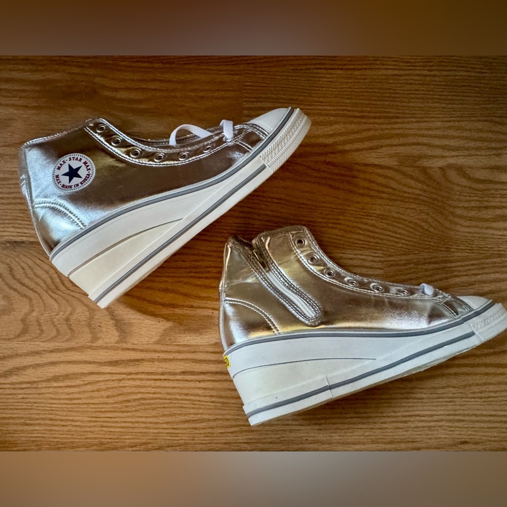 🆕 [Maxstar] Women's Zipper Low Wedge Heel Silver High Top Sneakers Sz: 8 - Picture 3 of 9
